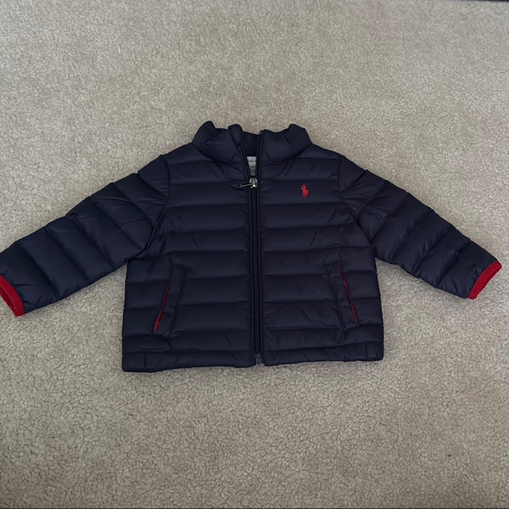 Ralph Lauren Kids Dark Blue Puffer Jacket with Red Accents